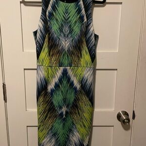 Milly Blue and Green Geometric Midi Dress